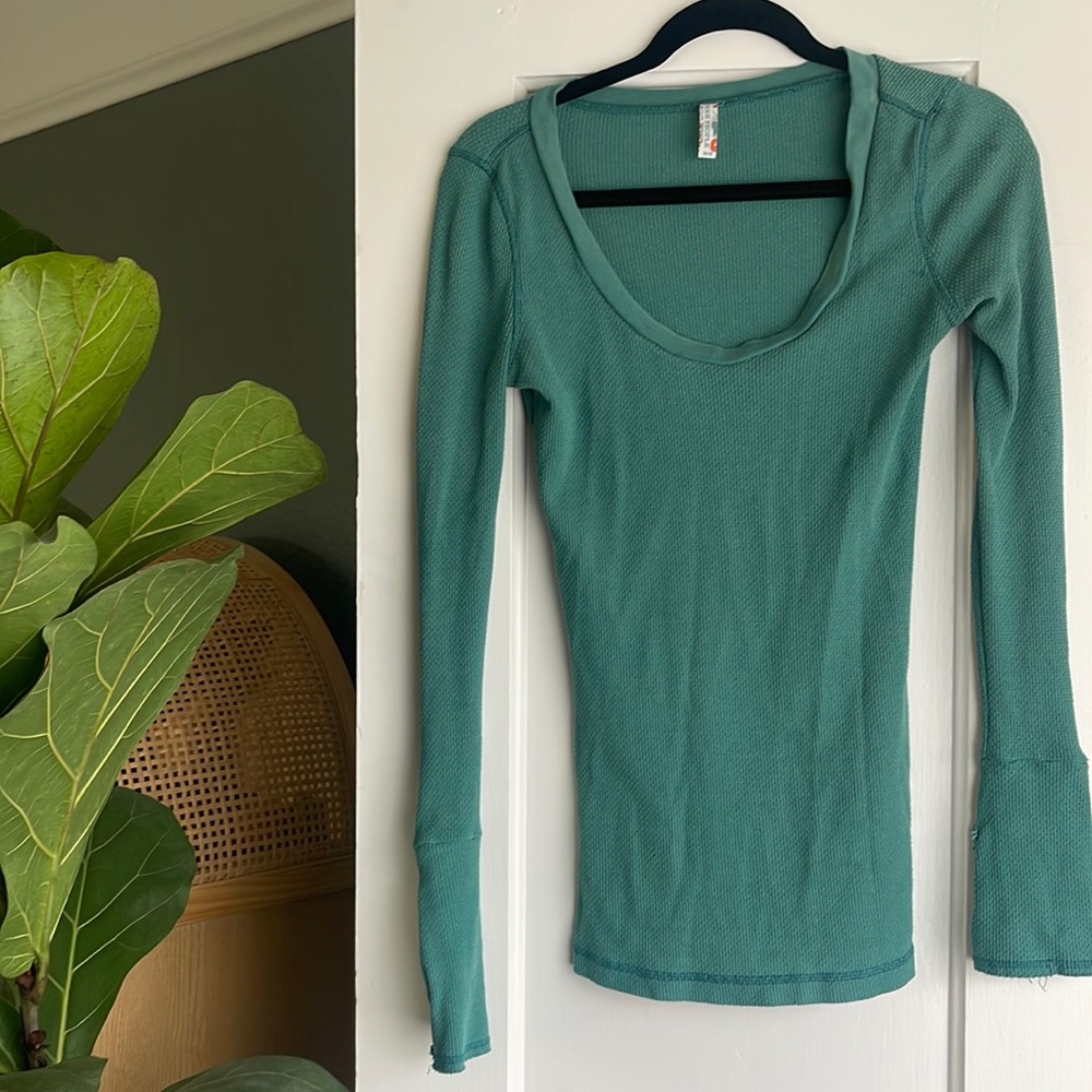 Free people thermal cuff long sleeve teal medium